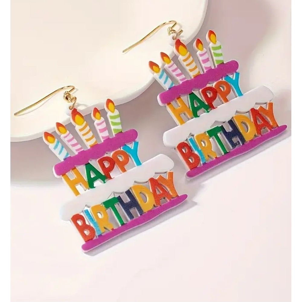 Happy Birthday Cake Acrylic Drop Earrings Multicolor Party Jewelry